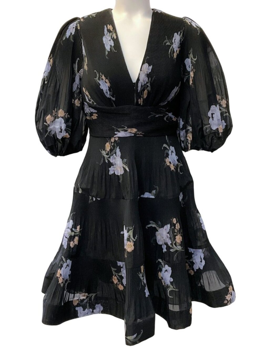 Zimmermann Black Iris Floral Print Pleated Mini Dress
